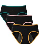 INNERSY Period Underwear for Teen Girls Cotton Leakproof Menstrual Panties 3 Pack(10-12 Years, 3 Black with Contrasting Hem)