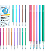 Vanstek 15 Assorted Colors Erasable Pen Refills, Gel Ink Refills Compatible with FriXion & Friction Erasable Pens, Fine Point 0.7 mm, Perfect for Writing Planner & Crossword Puzzles