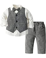 Baby Boys Suit Clothing Set, 4 Piece Formal Outfit for Boys of Vest, Pants, Shirt and Bow Tie, Grey, 2-3T = Tag 110