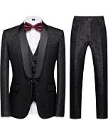 Mens Suits Regular Fit 3 Piece Skinny Tuxedo Blazer Waistcoat Pants Shawl Lapel Paisley Suits Men for Wedding Black