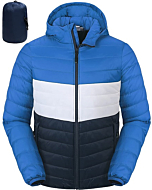 33,000ft Men's Lightweight Packable Insulated Puffer Winter Jacket with Hood, Water-Resistant Down Alternative Puffy Coat