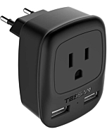 European Travel Plug Adapter, TESSAN International Power Plug with 2 USB, Type C Outlet Adaptor Charger for US to Most of Europe EU Spain Italy France Germany