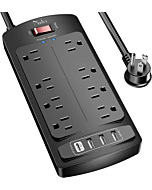 Surge Protector Power Strip , Nuetsa Extension Cord with 8 Outlets and 4 USB Ports, 6 Feet Power Cord (1625W/13A) , 2700 Joules, ETL Listed, Black