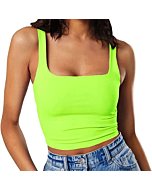 Artfish Women's Sleeveless Strappy Crop Tank Tops Square Neck Camis Going Out Neon Lime Green, XS