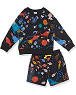 Spotted Zebra Toddler Boys' French Terry Cozy Long-Sleeve Top and Short Set, Black, Space/Fish, 2T