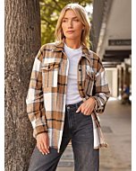 Cozy Fall Fashion: Women's Flannel Shacket in Classic Plaid Design.