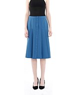 Vintage a Line Pleated Midi Skirt High Waist Button Front (Indıgo) (10)