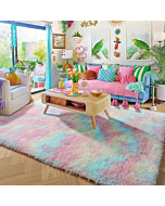 Rainbow Fluffy Rugs for Girls Bedroom, 4x6 Rug, Unicorn Room Decor, Pastel Area Rug for Kids, Shag Carpet for Nursery, Soft Play Mat for Baby, Fuzzy Rug for Living Room, Plush Throw Rug for Playroom