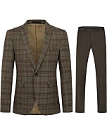 Mens 2 PCS Plaid Suits Regular Fit Formal Dress Suit Tux Blazer Jacket Pants