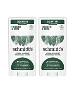 Schmidt's Aluminum Free Natural Deodorant for Women and Men, Fresh Fir & Spice with 24 Hour Odor Protection, Certified Natural, Cruelty Free, Vegan Deodorant 2.65oz 2-pk