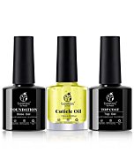 Beetles 3pcs 7.5ml Gel Top Coat Base Coat & Cuticle Oil Set, No Wipe Top Gel Glossy Shine Long Lasting DIY Home Gel Nail Lamp Required, Cuticle Oil Care for Dry, Damaged Cuticles, Stronger Nails