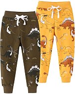 TLAENSON Toddler Boys Active Jogger Pants Patterned Drawstring Elastic Sweatpants 2-Pack Brown Dino Yellow Dino 2-3 Years/Size 3T