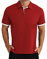 NITAGUT Mens Short Sleeve Polo Shirt Casual Fashion Polo Tee Basic Designed Cotton Shirt for Man,Red,L