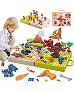 Kids Toys - Dinosaur Toys for Kids 3-5 5-7 STEM Building Toys for Kids Ages 4-8 Construction Toys with Electric Drill - 262pcs Building Blocks & Take Apart Dinosaur Toys - Gift Toys for Boys & Girls