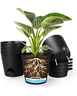 SPEPLA 8 Inch Self Watering pots for Indoor, 6 Pack Plastic Plant Pots with Drainage Holes, Black