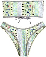 ZAFUL Women Strapless Cut Out Bandeau Bikini, Lace Up Ethnic Flower Print Multiway 2 Pieces Swimsuit Bathing Suit(Light Green, L)