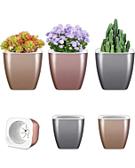 Flower Pots 5/6.8 Inches, HEMOPLT Self Watering Planters, Pack of 6 Self Watering Plant Pots for Indoor Plants, Succulents,Snake Plant, African Violet, Cactus (Champagne Gold, Silver, Rose Gold)