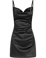 ZAFUL Womens Sexy Sleveless Spaghetti Strap Sheeny Draped Slip Cocktail Open Back Satin Silky Party Cami Mini Dress(Black, M)