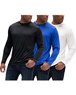 DEVOPS Men's 3 Pack UPF 50+ Sun Protection Long Sleeve Dri Fit Fishing Hiking Running Workout T-Shirts (Small, Black/D.Royal/White)