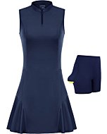 JACK SMITH Women's Sleeveless Exercise Golf Dress with Shorts Tennis Workout Athletic Dresses Pockets Navy Blue S