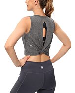 ICTIVE Workout Cropped Crop Tank Tops for Women Twist Tie Back Sleeveless Athletic Muscle Shirt Cute Crop Cami Top Dance Yoga Exercise Running Sports Clothes LightGray L