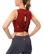 ICTIVE Workout Cropped Crop Tank Tops for Women Twist Tie Back Sleeveless Athletic Muscle Shirt Cute Crop Cami Top Dance Yoga Exercise Running Sports Clothes Burgundy L