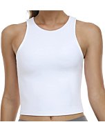 Colorfulkoala Women's Summer Tank Tops Body Contour Sleeveless Crop Double Lined Yoga Shirts (M, White)