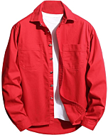 LONGBIDA Men’s Long Sleeve Denim Shirts Regular Fit Casual Button-Up Jean Shacket(Red,M)