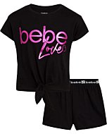 bebe Girls' Shorts Set - 2 Piece Short Sleeve Performance T-Shirt and Shorts (Size: 4-12), Size 7/8, Black/Love