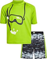 Boys' Rash Guard Set - 2 Piece UPF 50+ Quick Dry Swim Shirt and Bathing Suit (12M-18), Size 12 Months, Lime/White Goggles By iXtreme 