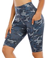 CHRLEISURE Biker Shorts with Pockets for Women High Waist, Tummy Control Workout Spandex Shorts (12“ BlueCamo, XL)