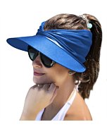 Muryobao Womens Sun Visor Hat Wide Brim Summer UPF 50+ UV Protection Beach Sport Cap Royal Blue