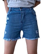 Girls Bermuda Denim Shorts, Frayed Raw Hem Ripped Jeans Casual Shorts Big Girl Kids Bottoms 5-14 Years (9-10 Years, Blue)