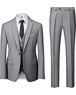 UNINUKOO Men Suits Slim Fit 3 Piece 1 Button Wedding Formal Business Tuxedo Suit Jacket Pants Vest Set US Size M Light Grey