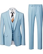 UNINUKOO Men Suits Slim Fit 3 Piece 1 Button Wedding Formal Business Tuxedo Suit Jacket Pants Vest Set US Size M Light Blue