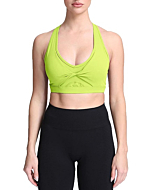 Aoxjox Twist Sports Bras for Women Workout Fitness Training Elegance V Neck Racerback Yoga Crop Tank Top (Bright Yellow, Medium)