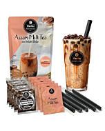 Flavfar Assam Milk Tea with Instant Tapioca Pearls - Authentic Assam Milk Bubble Tea Kit & Low Calorie, Brown Sugar Boba - Made in Taiwan - 5 Pack (Assam Milk Tea)