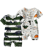 Baby Boy Romper Infant One-Piece Short Sleeve Jumpsuit 2-Pack Dinosaur Printed summer baby boy clothes ( 0-3 Months )