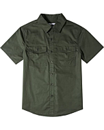 Tronjori Boys Short Sleeve Button Down Casual Woven Shirt Two Pockets(6,Dark Olive)