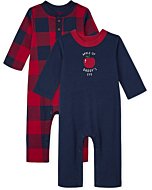 The Children's Place Baby Boys' 2 Pack Rompers, Pack of Two, Apple of Daddy's Eye/Red Plaid, 18-24 Months