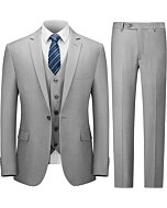 Cooper & Nelson Men's Suit Slim Fit, 3 Piece Suits for Men, One Button Jacket Vest Pants with Tie, Tuxedo Set Light Gray S