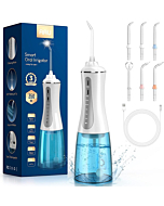 Cordless Water Dental Flosser for Teeth - Portable and Rechargeable Oral Irrigator with 350ML Tank 5 Modes 6 Replaceable Tips- IPX7 Waterproof Powerful Battery Water Dental Picks for Travel Home Use