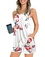 Soft Tank Top and Comfy Shorts Pajama Set for Women in Floral White