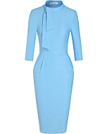 MUXXN 1960s Vintage Style Sheath Dresses Lady Mock Neckline Cocktail Gowns Dress (Airy Blue S)