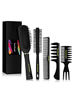 Timetinkle Styling Hair Comb and Brush Set for Men, Men’s Hair Comb and Paddle Brush Roller Round Hair Brush for Quiff, Pompadour, Slicked-back, Fauxhawk