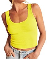 Artfish Women's Sleeveless Shirt Ribbed Fitted Scoop Neck Basic Long Crop Tank Top Square Cotton Bright Yellow, L