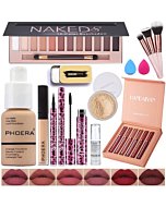 All In One Makeup Kit,Naked Eyeshadow Palette, PHOERA Foundation Makeup, Lipstick Set, Eyebrow Soap, Waterproof Eyeliner and Mascara, PHOERA Primer Powder Concealer Contour, Makeup Foundation Brush