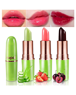 3Pcs Aloe Vera Strawberry Red Cherry Lip Color Changing Lipstick Lip Balm Set, Green Magic PH Lipstick Color Change Changing Crystal Flower Jelly Lipstick Tinted Lip Balm Gloss Makeup Set for Women 1