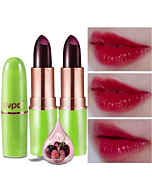 2Pcs Black Red Cherry Lip Color Changing Lipstick Lip Balm Stain Set, Green Magic PH Lipstick Color Change Changing Crystal Flower Jelly Lipstick Tinted Lip Balm Gloss Set for Women Girls Waterproof