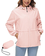 Packable Rain Jackets Raincoat Light Rain Jacket Summer Rain Coat Waterproof Windbreaker with Pocket Pink XXL